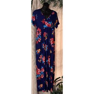 New With Tags Beautiful XPENYO Dress Size large blue and pink Floral.  Long Leng